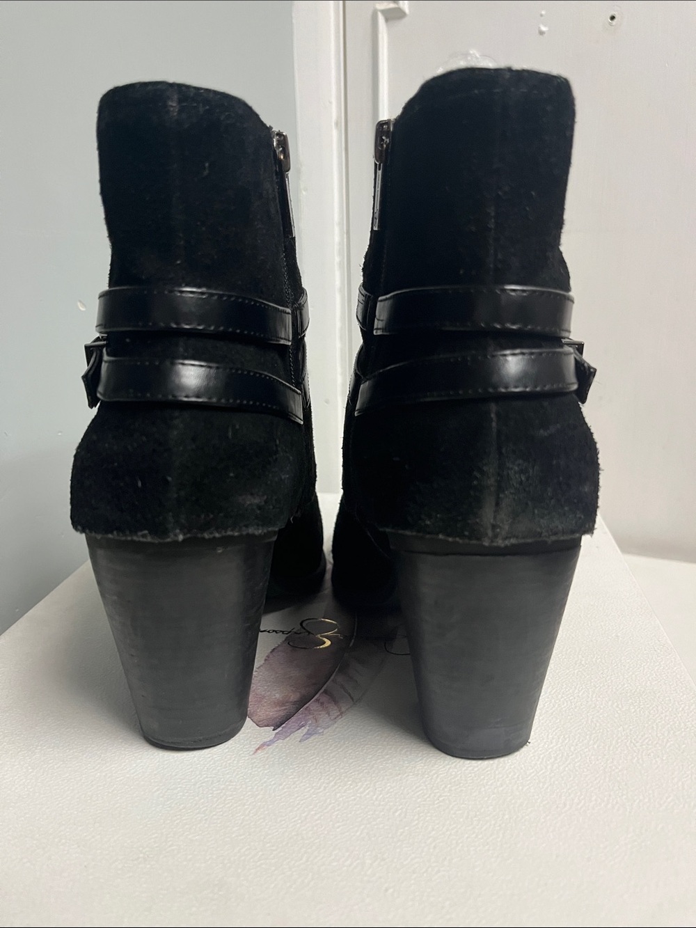 Jessica Simpson Black Suede Ankle Booties with Wrap Strap - Picture 4 of 8